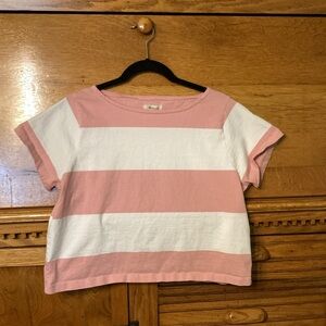 Madewell Pink & White Stripe Boxy Cropped Boatneck Top - Host Pick